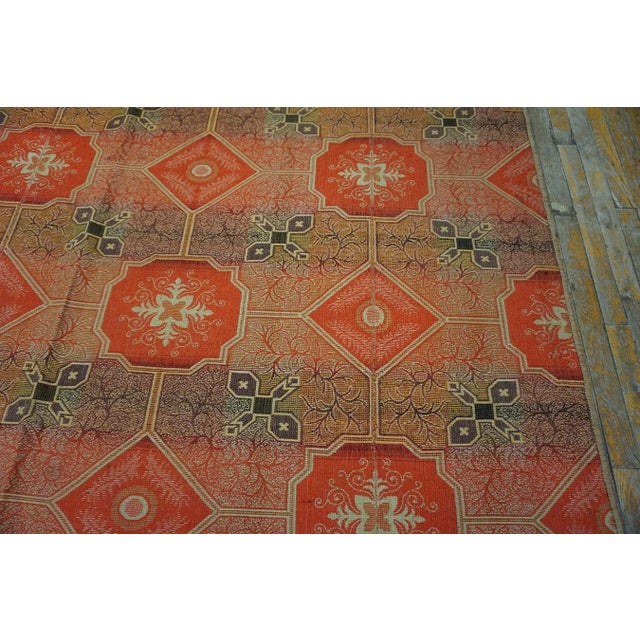 1870s Red Octagonal Geometric Antique American Ingrain Carpet 7'7" X 9'6" Flatweave Wool Rug For Sale - Image 11 of 15
