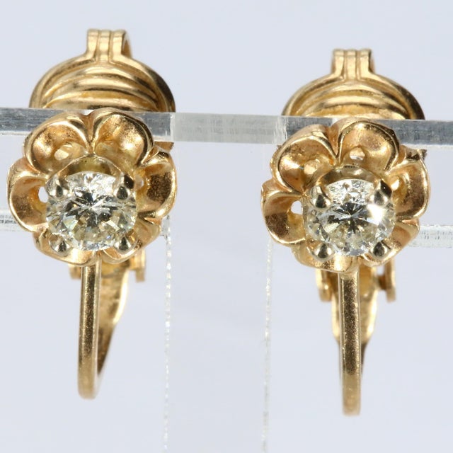 2x RB SI1/E 4mm. 14k Yg Floral Shaped Dia Earrings