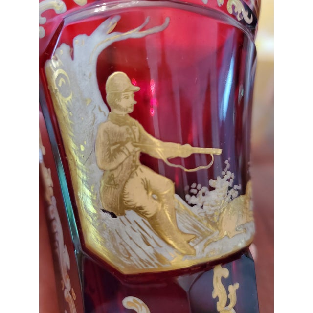 Art Nouveau Antique Bohemian Glass Moser Ruby Gilt Gold Goblet For Sale - Image 3 of 9