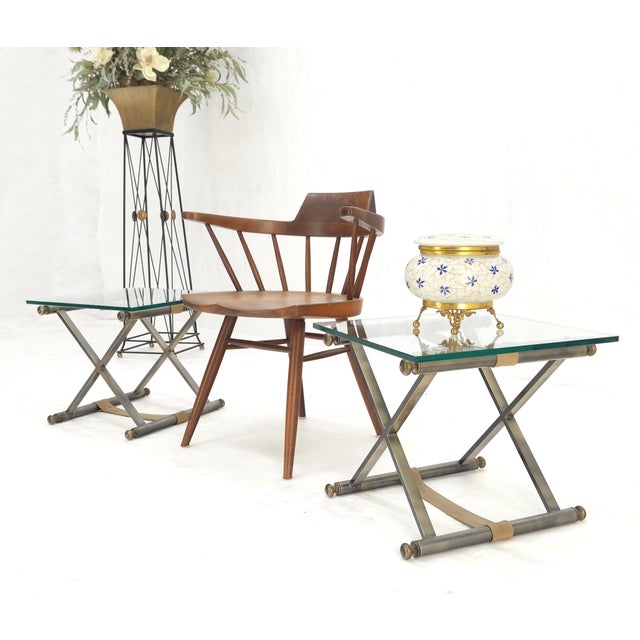 Pair of Glass Top X Bases Smoked Chrome End Side Bed Tables Stands DIA MINT! For Sale - Image 10 of 11