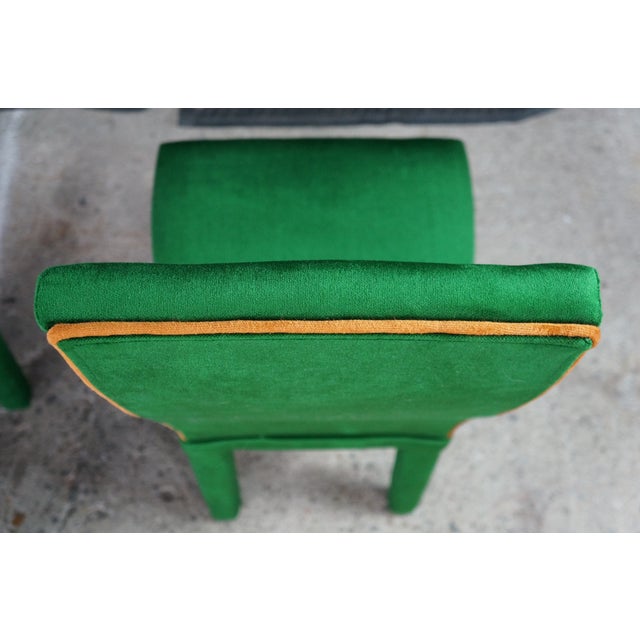 8 Mid 20th Century Hollywood Regency Green Velvet Parsons Style Dining Chairs After Milo Baughman For Sale - Image 12 of 18