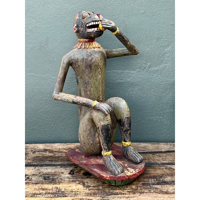 Vintage Painted Wood Monkey Sculpture For Sale In West Palm - Image 6 of 14