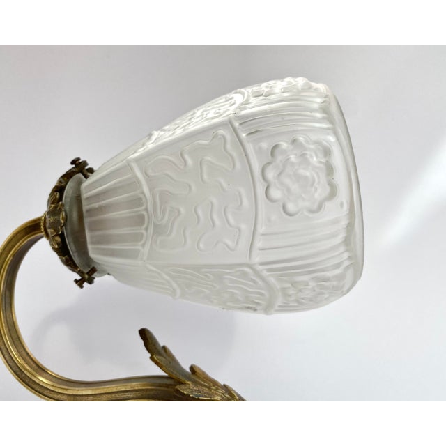 Bronze Sconce with White Glass Lampshade, France, 1930s For Sale - Image 4 of 10