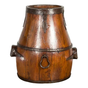 Chinese Qing Dynasty Period 19th Century Pear-Shaped Wooden Grain Basket