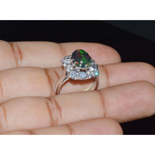 Certified Natural 2.69Cts VS F Diamond Black Opal 18K Solid Gold Tiered Dome Ring, size 6.25 For Sale - Image 9 of 10