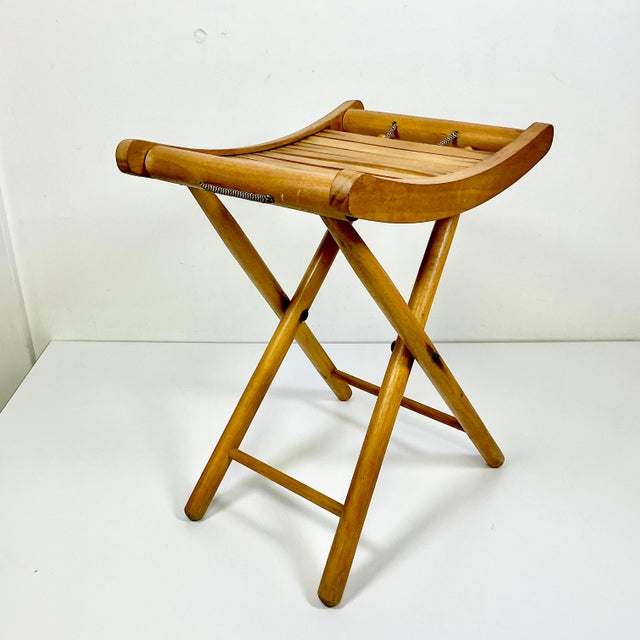 Mid-Century Modern Boho Chic Americana Pine Folding Stool For Sale - Image 11 of 14