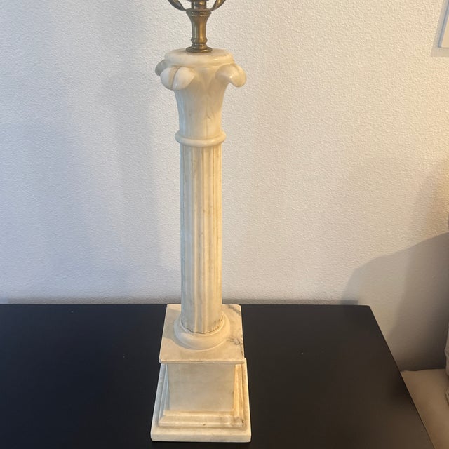 Stone Neoclassical Alabaster Marble Table Lamps Pair For Sale - Image 7 of 14