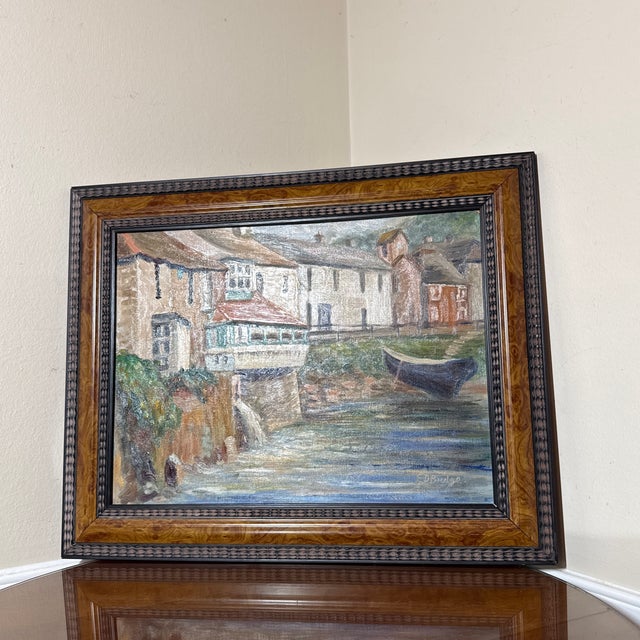 Mid-Century Modern Vintage European Street Painting Framed and Signed For Sale - Image 3 of 12