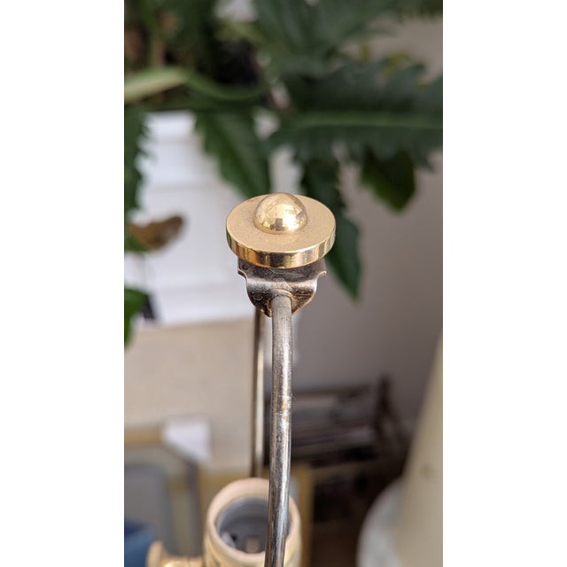 Mid-Century Modern Polished Brass Table Lamps (Pair) with Stepped Bases A polished pair of vintage Mid-Century Modern...