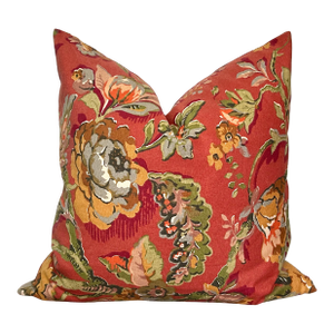 Peony Chintz Red Floral Throw Pillow – Botanical Red Pattern With Down Insert