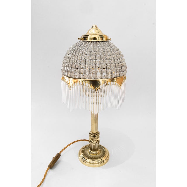 Brass polished and stove enameled Original cut glass shade The glass sticks are replaced ( new ) European Plug (up to...