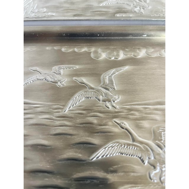 Japanese Mid 20th Century Set of 4 Petite Aluminum Silver Japanese Embossed Trays For Sale - Image 3 of 7