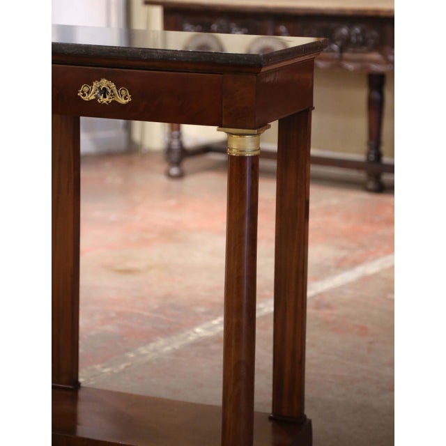 19th Century French Empire Marble Top Mahogany Console Table With Drawer For Sale - Image 4 of 12
