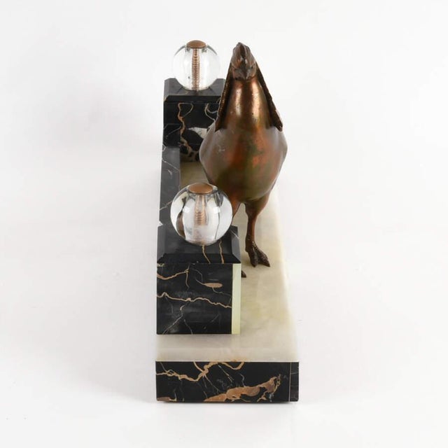 Art Deco Bronze Pheasant Mantel Sculpture on Marble and Onyx Base For Sale - Image 4 of 9