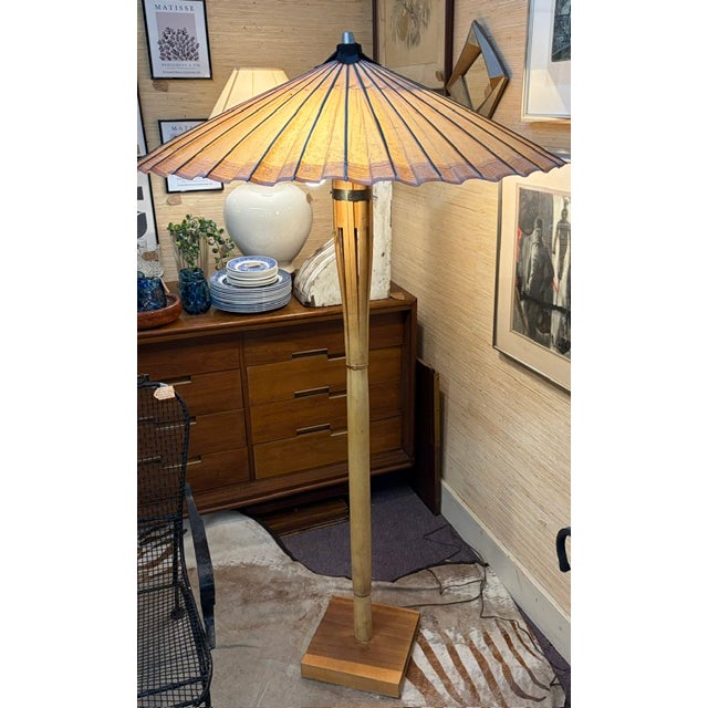 Mid-Century Modern Mid 20th Century Mid Century Modern Bamboo Floor Lamp With a Fab Rice Paper Umbrella Shade For Sale - Image 3 of 11
