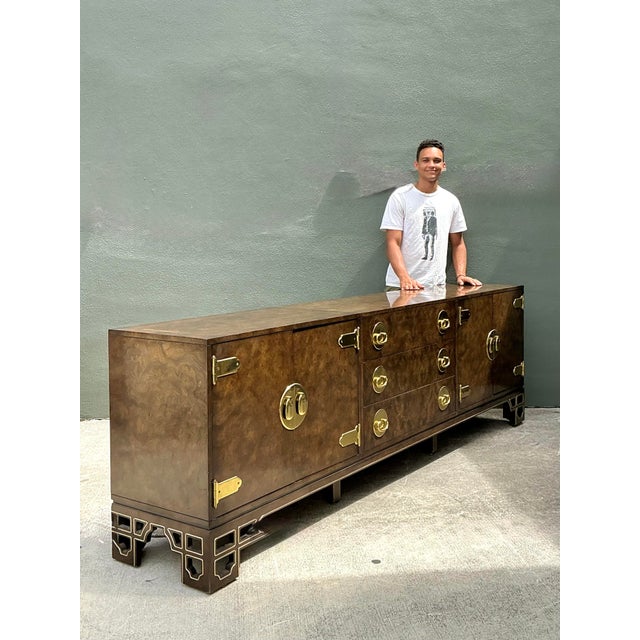 Vintage William Doezema for Mastercraft Burl Wood Medallion Credenza For Sale - Image 12 of 12