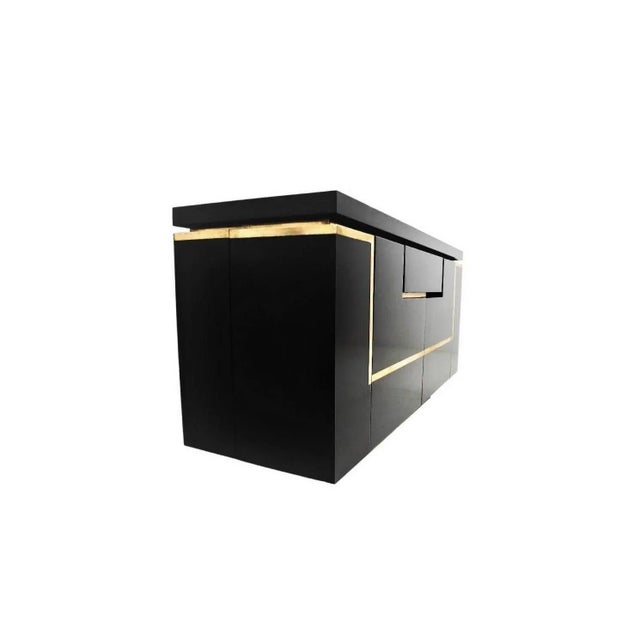 Mid-Century Modern Black Lacquered Commodes with Brass Trim by Jean Claude Mahey - A Pair For Sale - Image 3 of 13