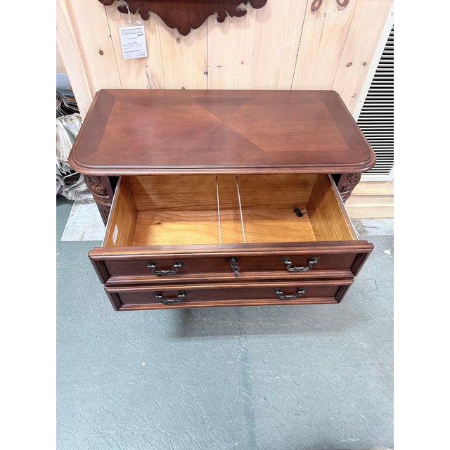 Late 20th Century Vintage Hooker Seven Seas Cherry Lateral Filing Cabinet in the European Manor Style For Sale - Image 5 of 9