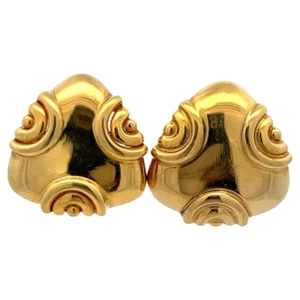 Vintage Italian Sculptural Swirl Clip-On Earrings in 18K Yellow Gold