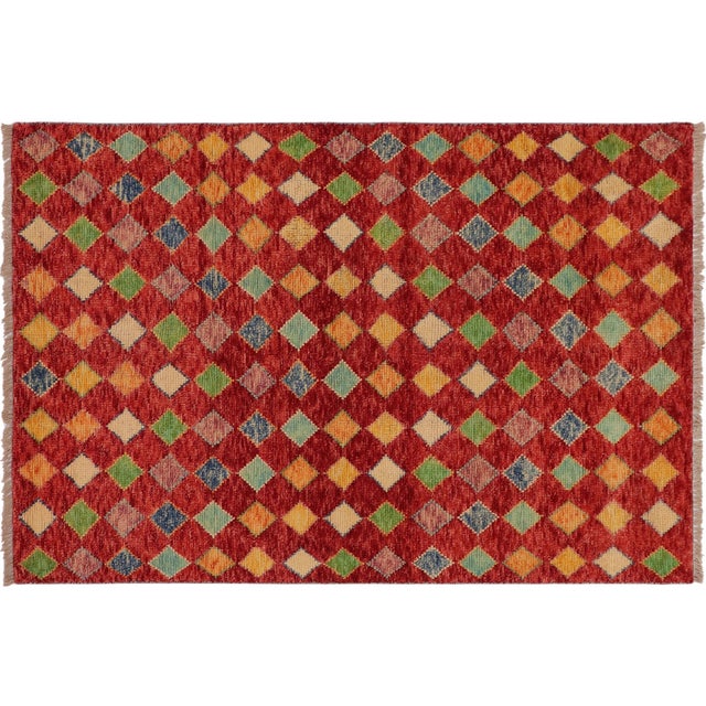 Modern Balochi Red/Blue Wool Rug - 3'3''x5'0'' For Sale - Image 10 of 11