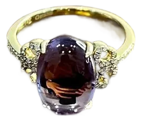 Oval Cabochon Pink Violet Amethyst 14k Diamond Statement Unique Ring, Size 6.75
