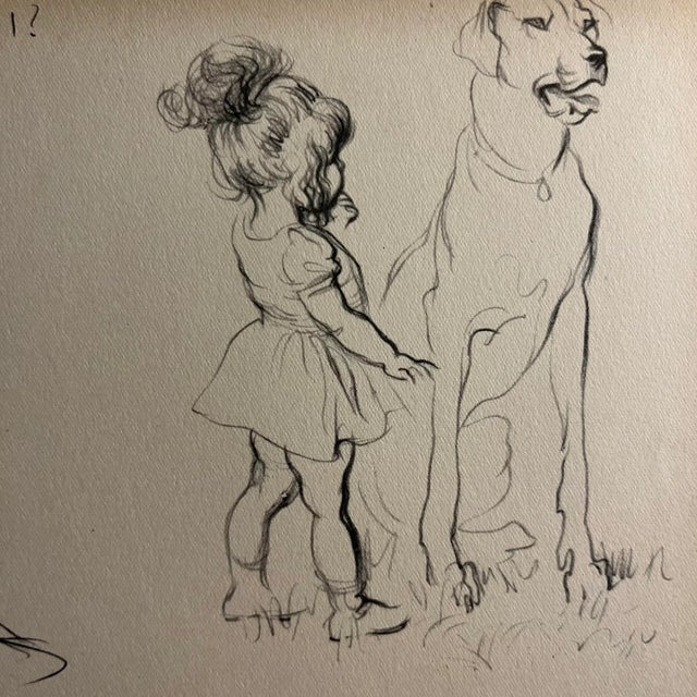 Illustration 1930 Dog Portrait With Children Matted Print For Sale - Image 3 of 4