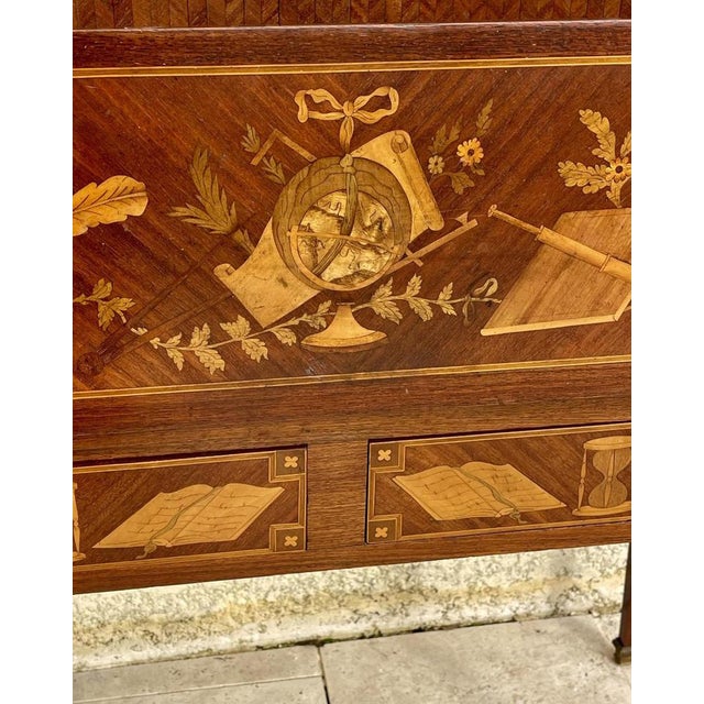 Metal Louis XVI Style Marquetry Desk in Wood For Sale - Image 7 of 13