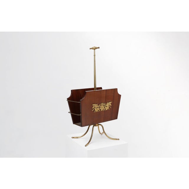 Mid-Century Modern Magazine Rack with Messing Decorations and Feet, France, 1950s For Sale - Image 3 of 12
