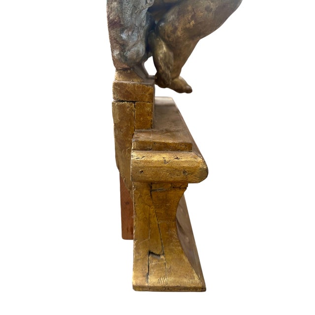 18th Century Large 18th C. Italian Baroque Carved, Gilded, Silvered Wood Putto Figure Seated. For Sale - Image 5 of 9