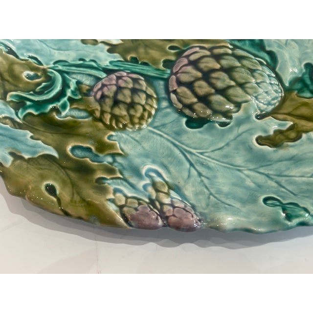 Antique French Majolica Artichoke, Asparagus Serving Dishes , a-Pair For Sale - Image 11 of 18