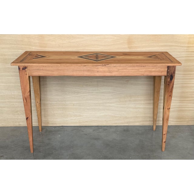 Late 20th Century Geometric Marquetry Console Sofa Table with Tapered Legs For Sale In Miami - Image 6 of 18