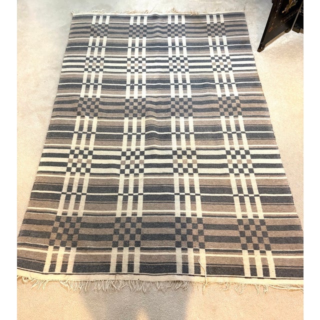 Rustic Brown/Tan Plaid Wool Blanket/Throw For Sale - Image 3 of 4