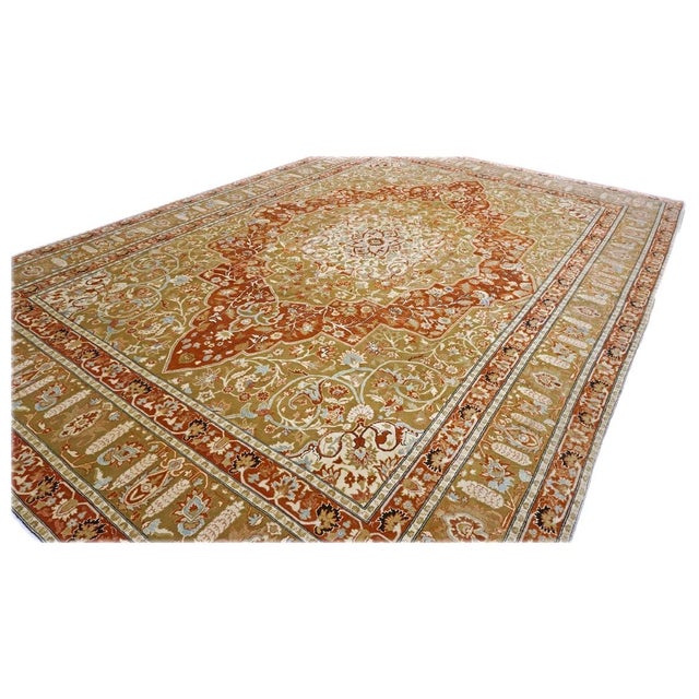 Persian Farahan Wool 10X14 Ivory, Olive & Orange Handmade Area Rug #1143008 For Sale In Houston - Image 6 of 8