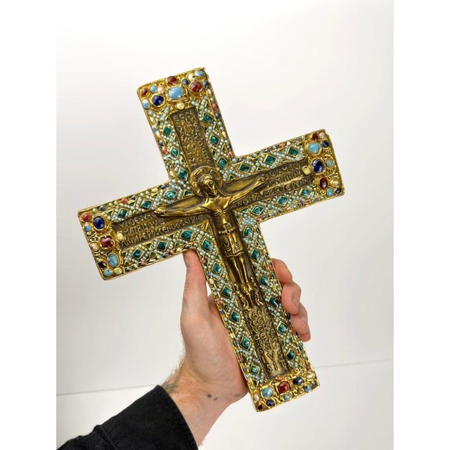 Gilt Ceramic Byzantine Crucifix by Marc Roussel, Vallauris, 1962 For Sale - Image 10 of 12