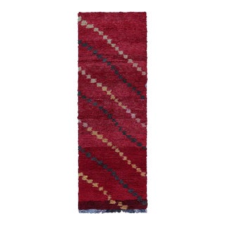 1950s Azilal Moroccan Runner Rug in Red With Geometric Patterns by Rug & Kilim For Sale