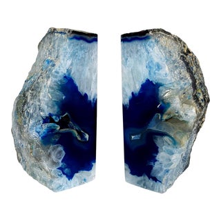 Blue Agate Bookends - a Pair For Sale