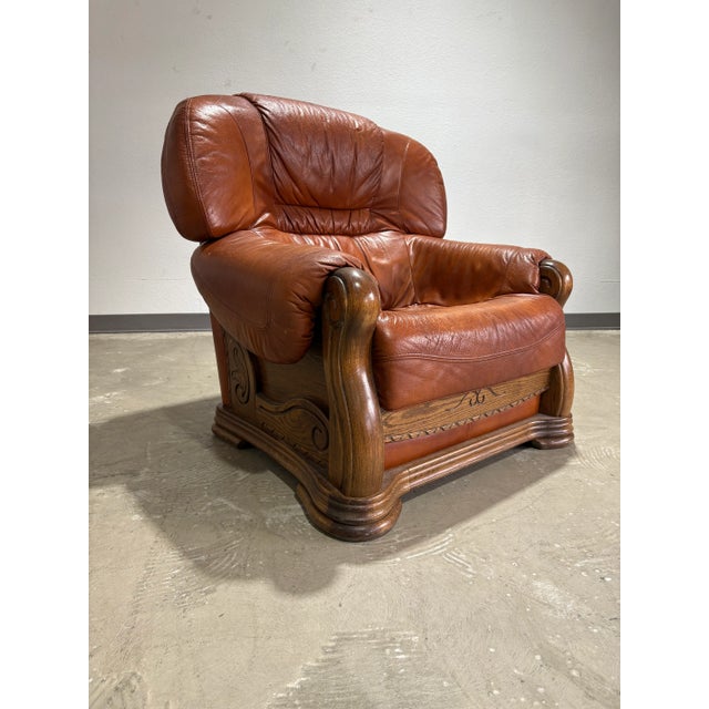 European Leather & Oak Sofa Set For Sale - Image 9 of 18