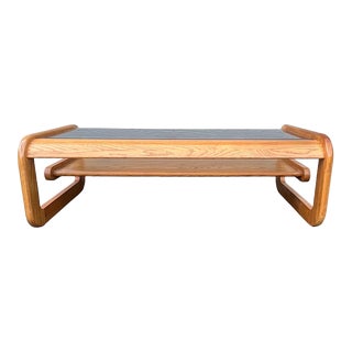1980’s Lou Hodges for Mersman Rectangular Cantilevered Glass Wood Coffee Table For Sale