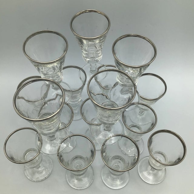 Vintage Platinum Rim Aperitif Glasses With Hexagon Stems-Set of 18 For Sale - Image 12 of 13