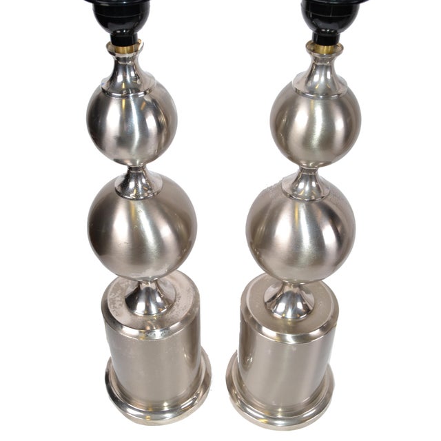 Silver Maison Barbier French Mid-Century Modern Two Spheres Table Lamps, 1970 - Pair For Sale - Image 8 of 10