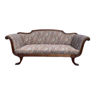 Early 20th Century Duncan Phyfe Mahogany Floral Upholstered Sofa Couch For Sale