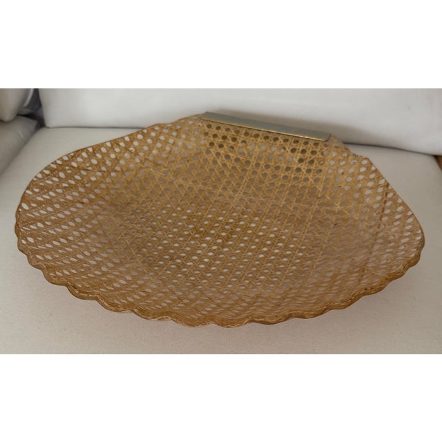 French Italian Lucite Cannage Shell Shaped Bowl W" Brass Handle. For Sale - Image 3 of 12
