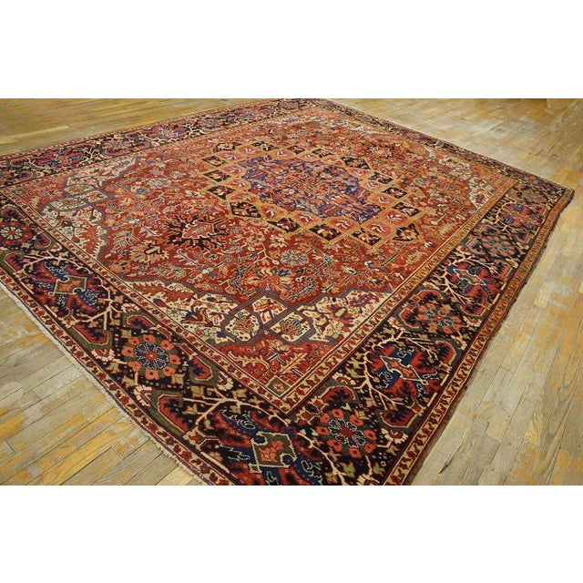 Persian 1920s Red Classic Medallion Antique Persian Heriz Carpet 9' X 11' 11" Knotted Wool Rug For Sale - Image 3 of 12