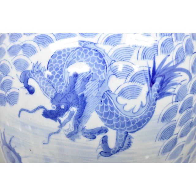 Blue Vintage Chinese Export Delf Style Blue and White Porcelain 25" Tall Dragon Vase For Sale - Image 8 of 11