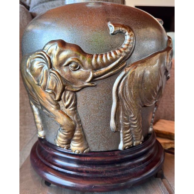 Wood Vintage Gold Embossed Elephant Lamp For Sale - Image 7 of 12