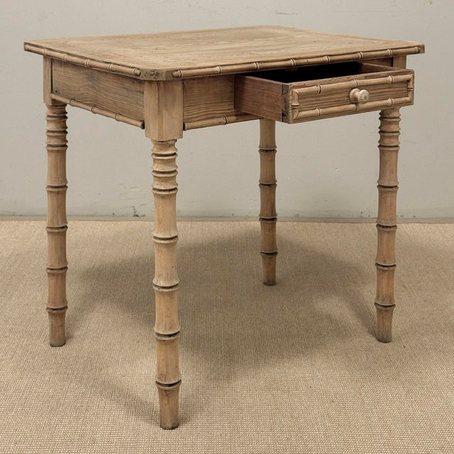 19th Century French Stripped Pine Faux Bamboo End Table With Drawer For Sale - Image 14 of 18