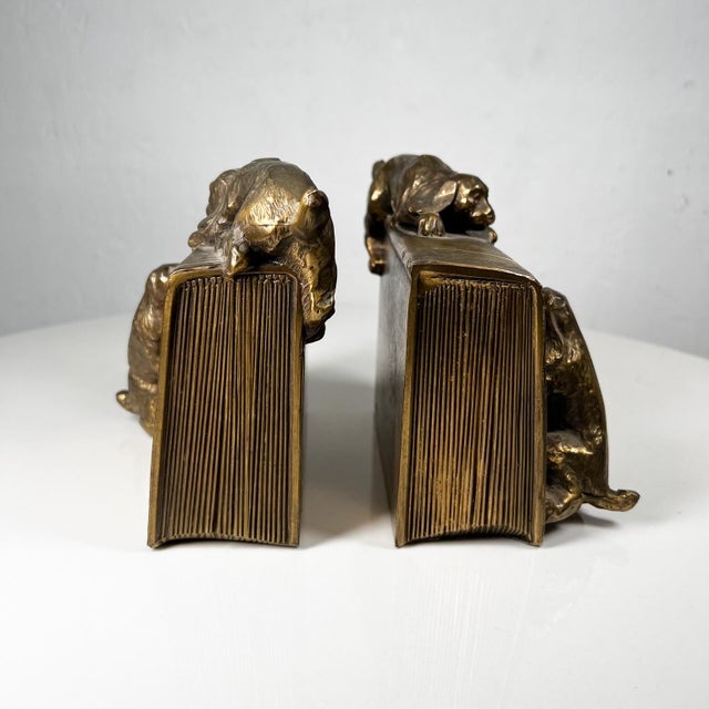 Mid-Century Modern 1930s Bronze Brass Cocker Spaniel Dog Bookends Florida Usa For Sale - Image 3 of 12