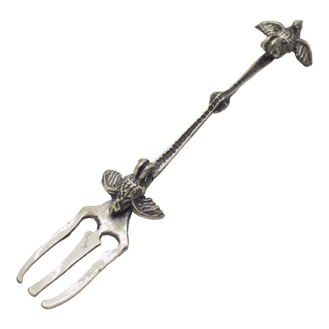 Vintage Italian Handmade Genuine Silver 800 Decorative Cocktail Fork With Bird For Sale