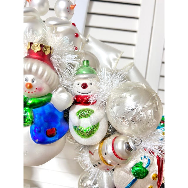 One-of-a-Kind Christmas Wreath With Vintage Blown Glass Snowman Ornaments For Sale - Image 10 of 11
