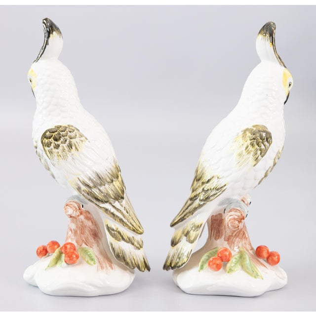 Vintage Italian Majolica White Cockatoos Parrots Birds - A Pair For Sale In Houston - Image 6 of 13